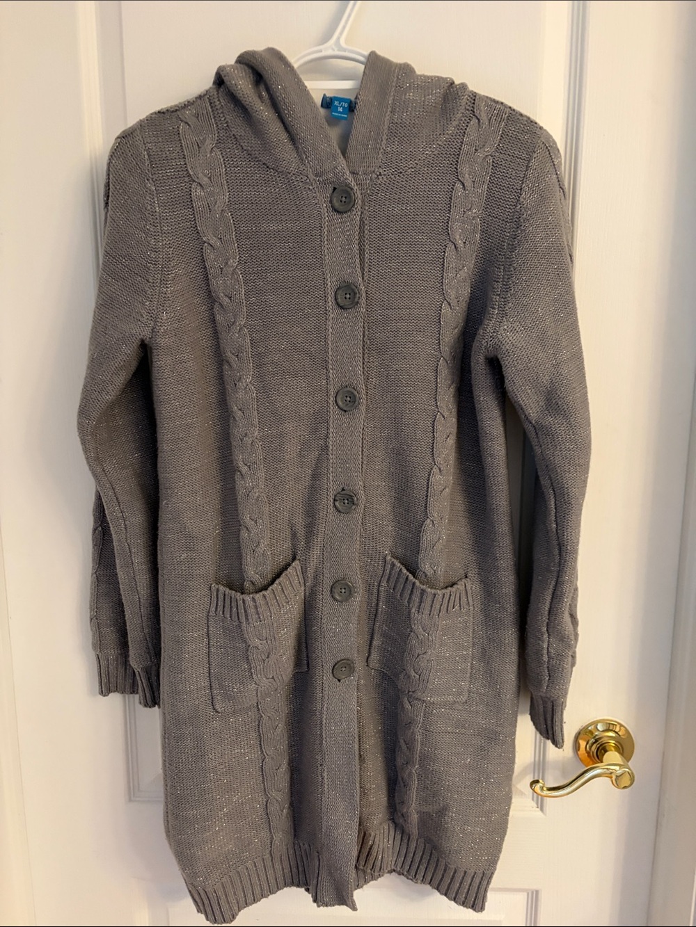 VintageThe Children's Place Gray Hooded Cable-Knit Cardigan Fleece Lined Jacket